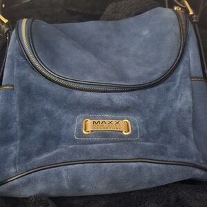 Vintage MAXX New York Blue Suede Leather Crossbody Bag
